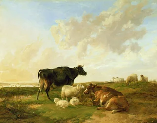 Landschap met koeien en schapen, 1850